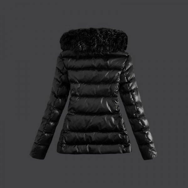 Moncelr Donna Giù cappotto collo di pelliccia nero Presa M1102